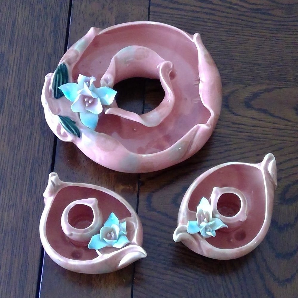 Vintage Ucagco Ceramics Japan Porcelain Bud Vases Pansy Rings - Set of 3